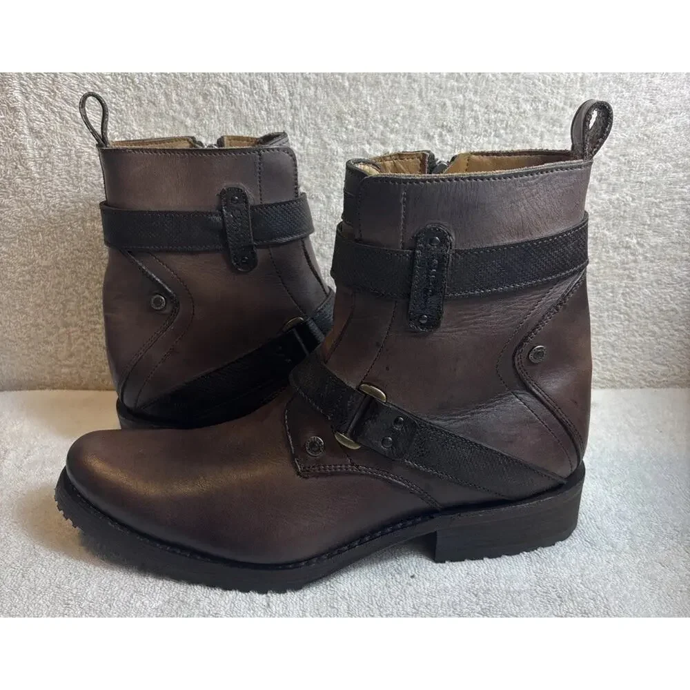 Cuadra Mens Harness Ankle Boots Size 7 Brown Round Toe Western Leather